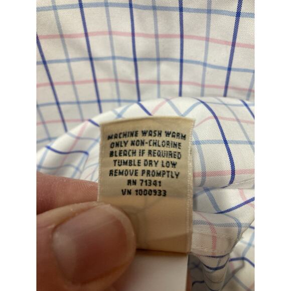 L.L. Bean Top Women Sz XL White Pink Blue Plaid Wrinkle Free Work Gender Reveal - Picture 6 of 7
